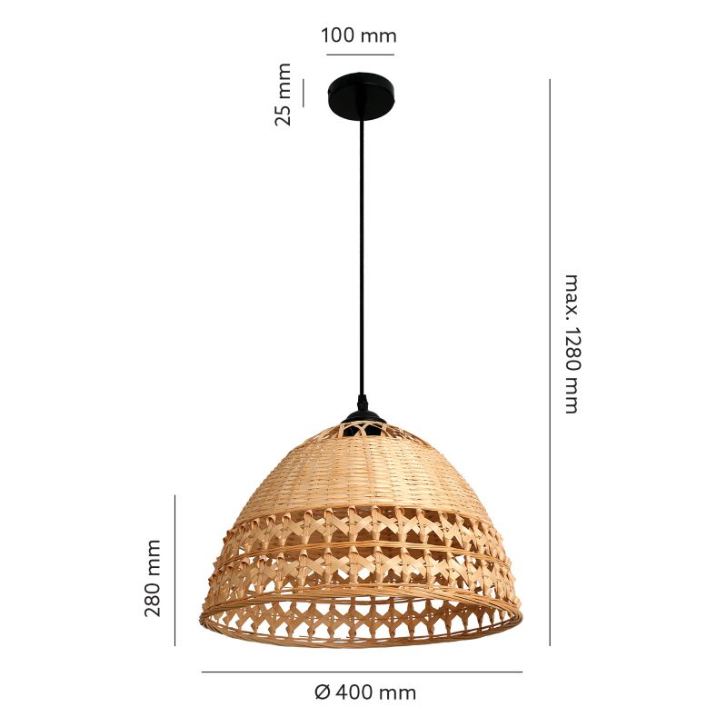 Lampa Bambusowa Bayos Sufitowa Kobi pleciony klosz Boho 1xE27 1szt.