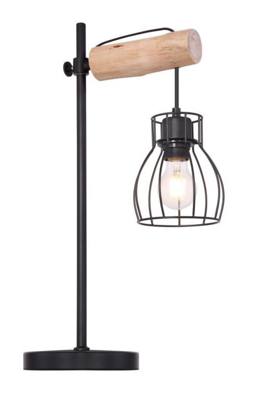 Lampa biurkowa Globo MINA 15326TN czarna metal+drewno, E27, nowoczesna do biura 1 szt.