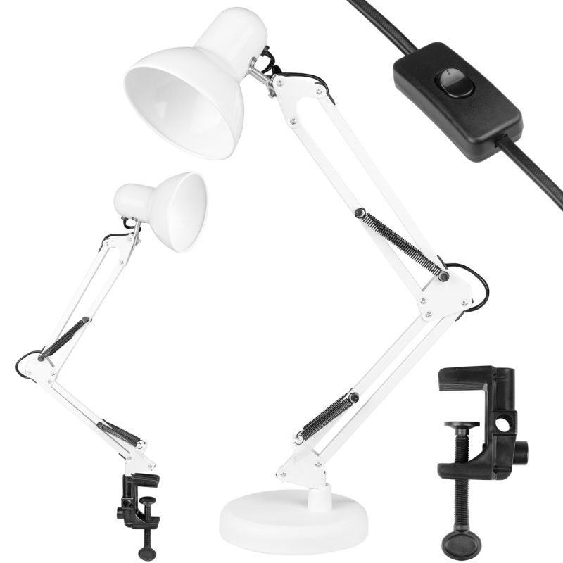 Lampa biurkowa kreślarska MasterLED Lena E27 z uchwytem i podstawą biała 1 szt.