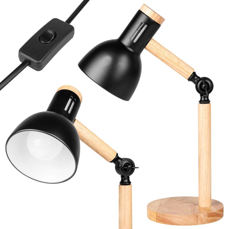 Lampa biurkowa MasterLED Woody E27 stylowa czarna z drewnem 1 szt.