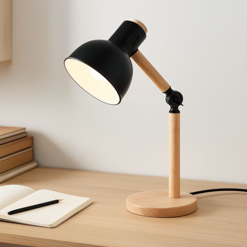 Lampa biurkowa MasterLED Woody E27 stylowa czarna z drewnem 1 szt.