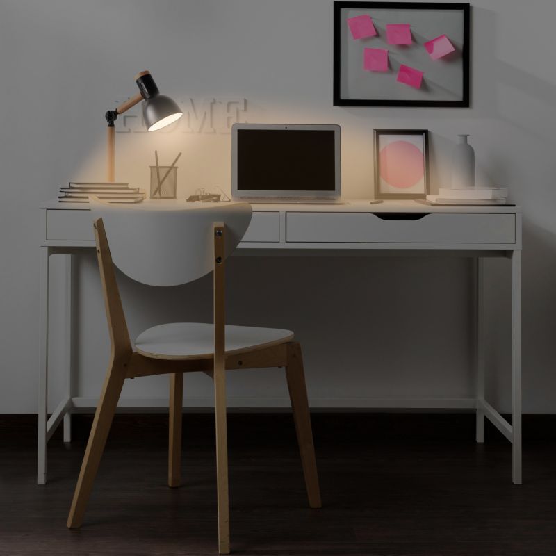 Lampa biurkowa MasterLED Woody E27 stylowa czarna z drewnem 1 szt.