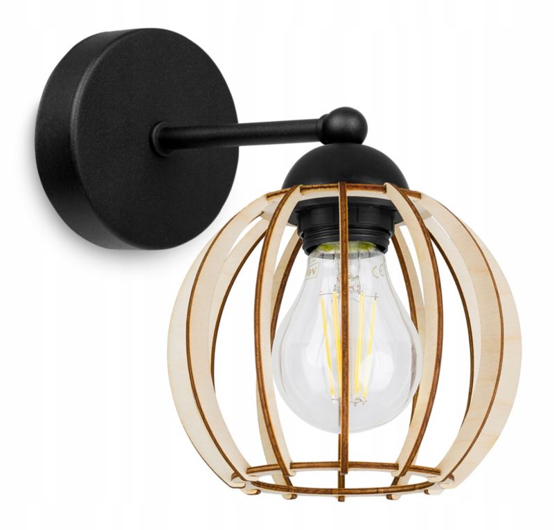 Lampa ścienna kinkiet Light Home LH Timber 1x E27 60W górny okrągły czarny 1szt.