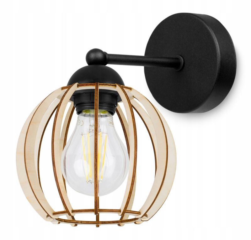 Lampa ścienna kinkiet Light Home LH Timber 1x E27 60W górny okrągły czarny 1szt.