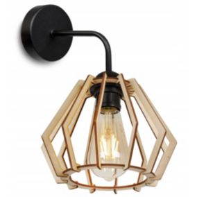 Lampa ścienna kinkiet Light Home LH Timber 1x E27 60W wiszący diament drewno czarny 1szt.