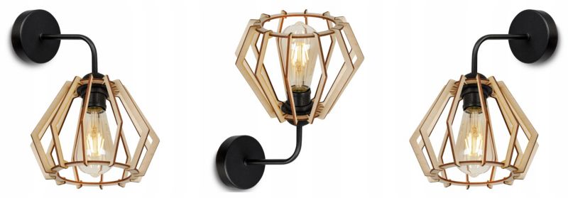 Lampa ścienna kinkiet Light Home LH Timber 1x E27 60W wiszący diament drewno czarny 1szt.