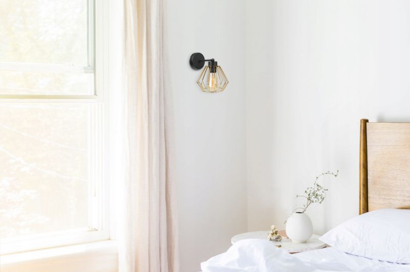 Lampa ścienna kinkiet prosty Light Home LH Santos 1x E27 60W klosz diament metalowy złoty 1szt.