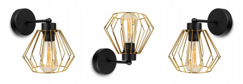 Lampa ścienna kinkiet prosty Light Home LH Santos 1x E27 60W klosz diament metalowy złoty 1szt.