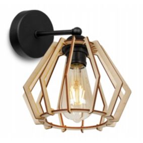 Lampa ścienna kinkiet prosty Light Home LH Timber 1x E27 60W wiszący diament drewno czarny 1szt.
