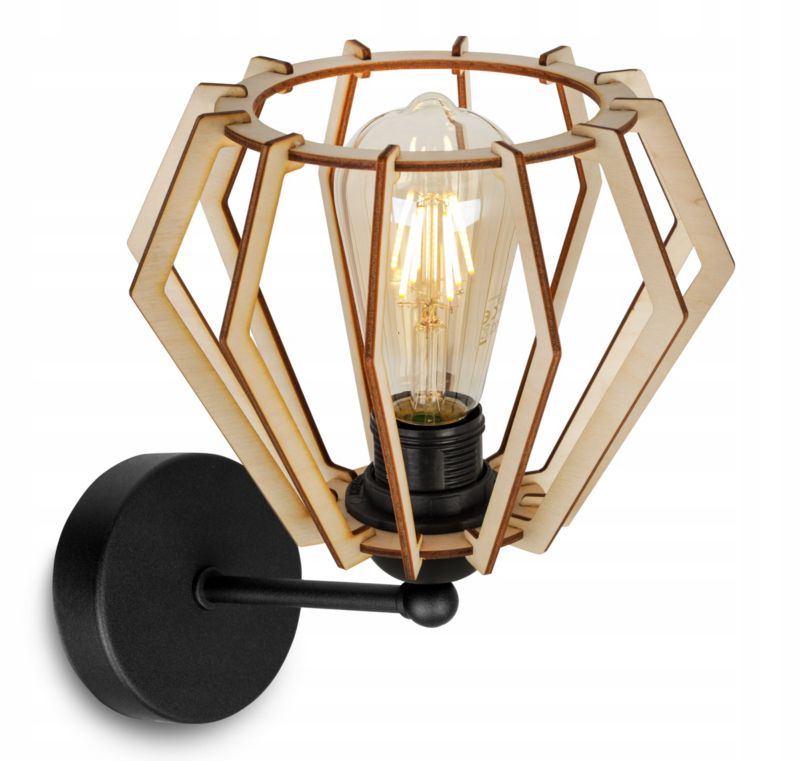 Lampa ścienna kinkiet prosty Light Home LH Timber 1x E27 60W wiszący diament drewno czarny 1szt.
