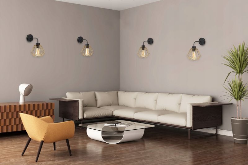 Lampa ścienna kinkiet wiszący Light Home LH Santos 1x E27 60W klosz diament metalowy złoty 1szt.