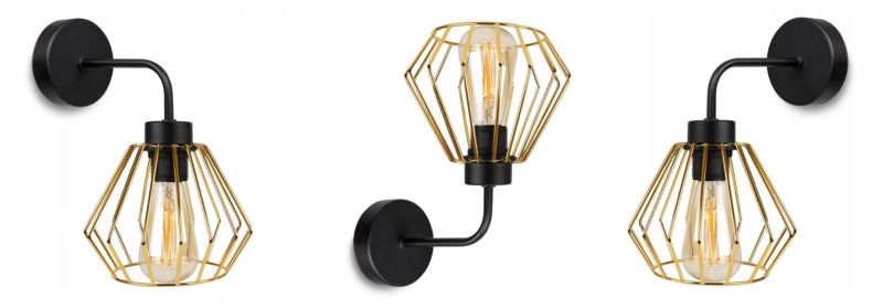 Lampa ścienna kinkiet wiszący Light Home LH Santos 1x E27 60W klosz diament metalowy złoty 1szt.