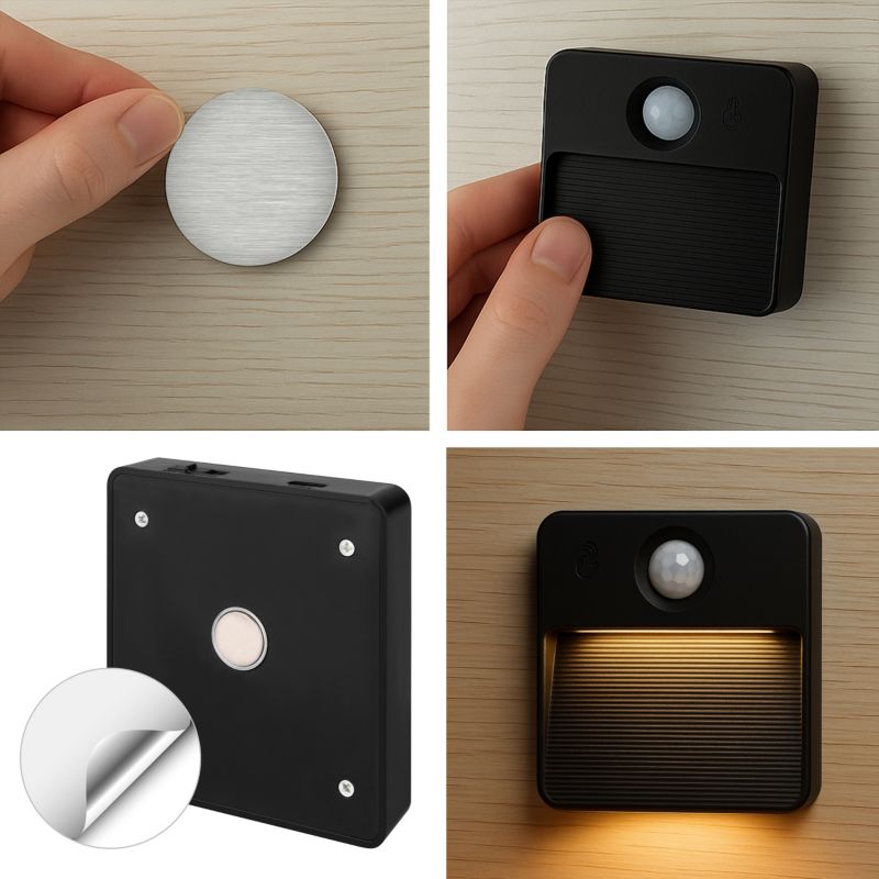 Lampa ścienna LED MasterLED Poli czujnik ruchu PIR akumulatorowa 3CCT IP20 czarna 1 szt.