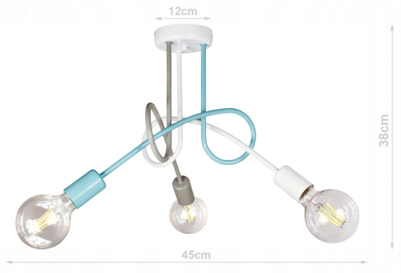 Lampa DECORI Edison Max 3 Biały Szary Mięta, 1 szt