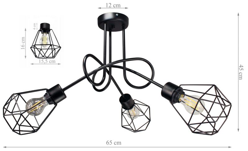 Lampa DECORI Edison Max 3 Diamond Czarny, 1 szt