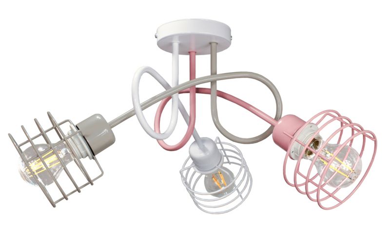 Lampa DECORI Edison Mini Kosz 3 Biały Różowy Szary, 1 szt.