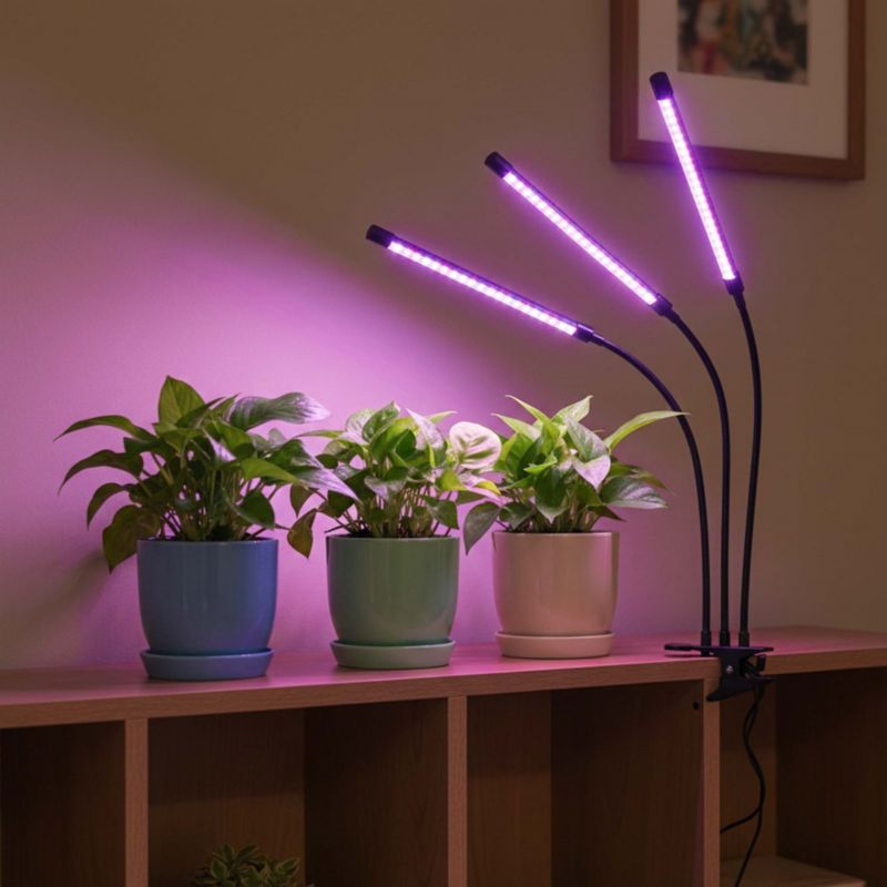 Lampa do wzrostu roślin Springos z 3 panelami LED timerem, klipsem, usb 1 kpl.