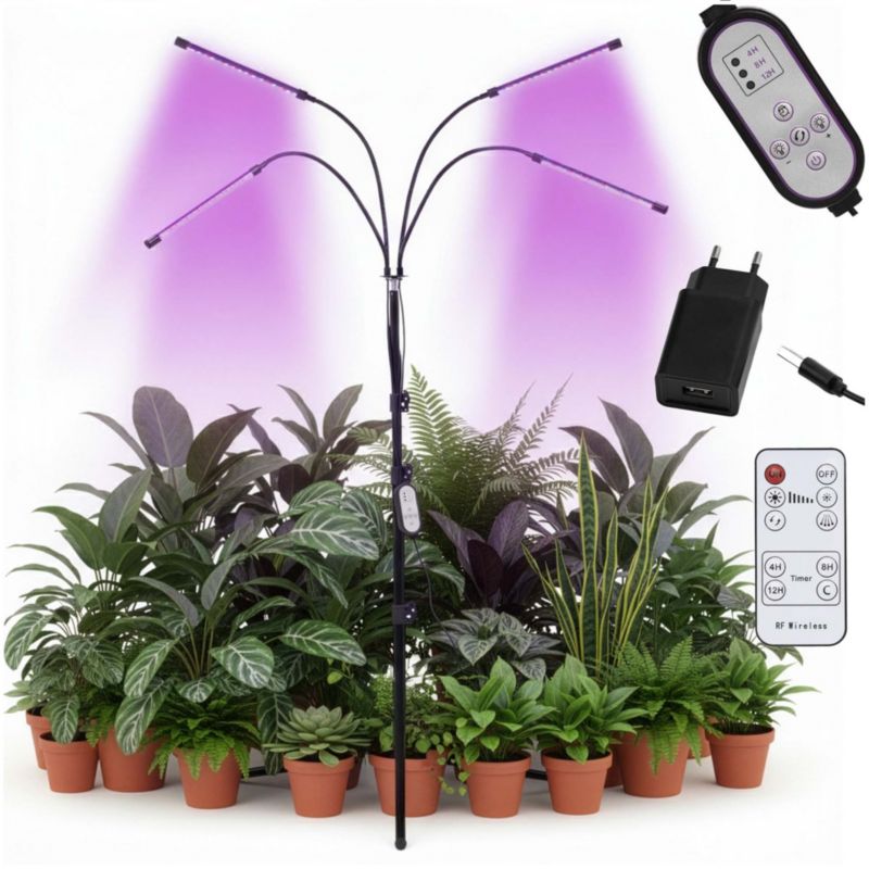 Lampa do wzrostu roślin Springos z 4 panelami LED timerem, pilotem, usb 1 kpl.