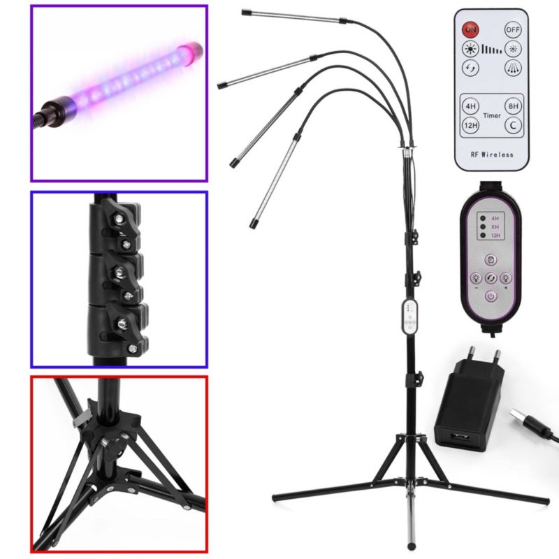 Lampa do wzrostu roślin Springos z 4 panelami LED timerem, pilotem, usb 1 kpl.
