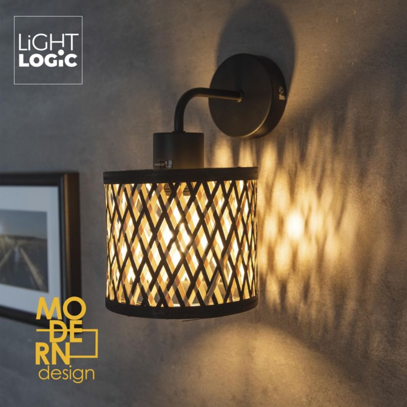 Lampa LightLogic LL TERYS WL 66430 kinkiet bambus E27 czarna eko do LED 1 szt.