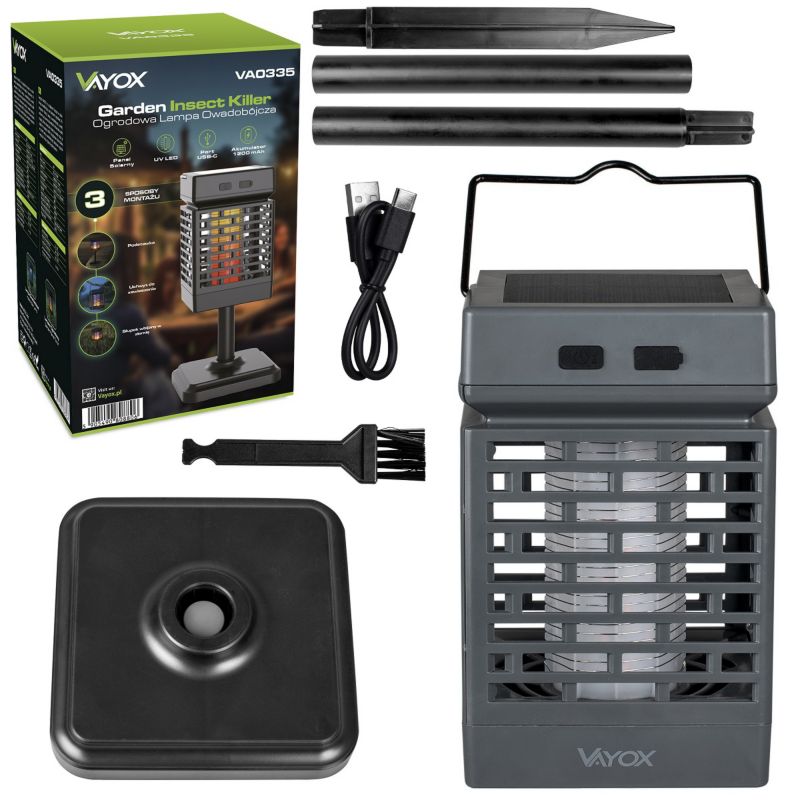 Lampa owadobójcza Vayox VA0335 solarna efekt płomienia UV 800V USB 1 szt.