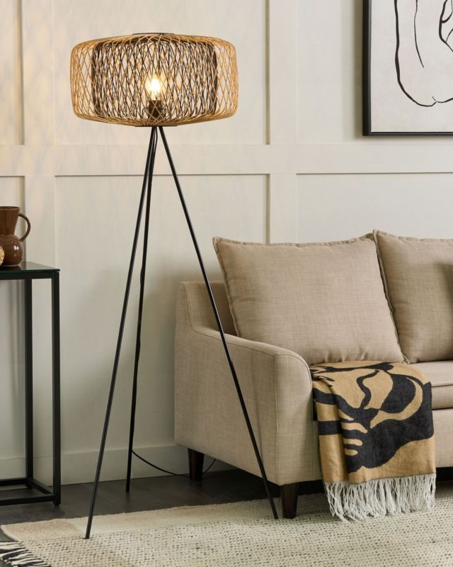 Lampa podłogowa Javari Drewno bambusowe Czarny 1 szt.
