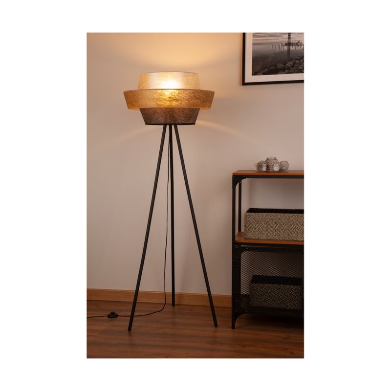 Lampa Podłogowa SPOT Light 1xE27 Max.40W Połączenie Czarnej Podstawy z Czarno Złoto Srebrnym Abażurem, 1 szt.