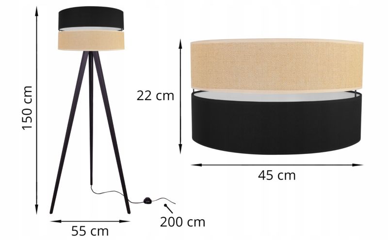 Lampa podłogowa stojąca trójnóg Light Home LH Juta 1x E27 60W 45cm drewno czarny 1szt.