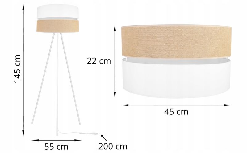 Lampa podłogowa stojąca trójnóg Light Home LH Juta 1x E27 60W 45cm metal biały 1szt.