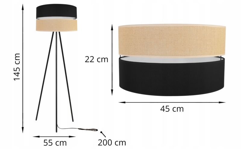 Lampa podłogowa stojąca trójnóg Light Home LH Juta 1x E27 60W 45cm metal czarny 1szt.