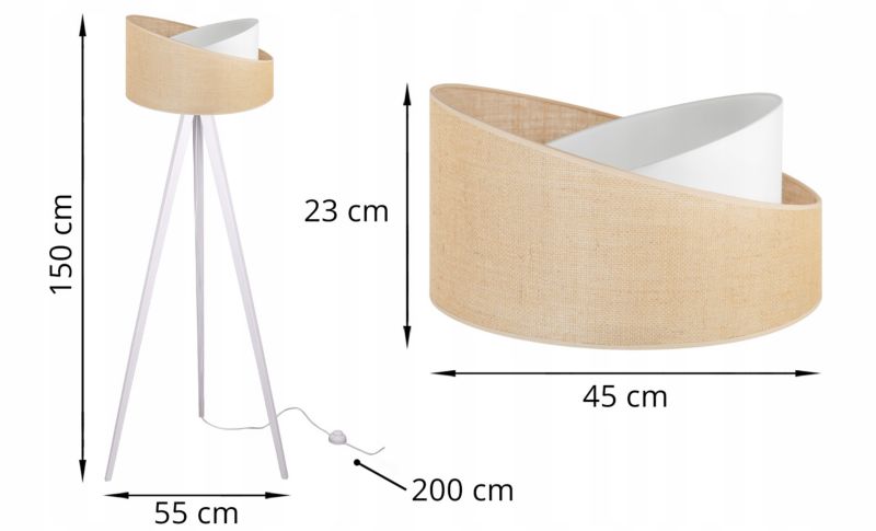 Lampa podłogowa trójnóg Light Home LH Juta Drewno 1x E27 60W nogi grube biały/naturalny 1szt.