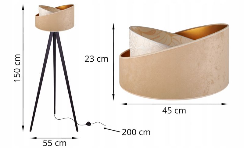 Lampa podłogowa trójnóg Light Home LH Werona Drewno 1x E27 60W beż/czarny 1szt.