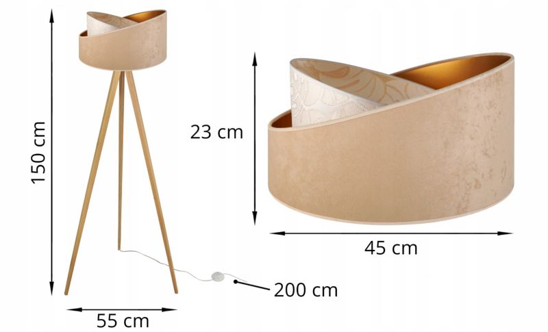 Lampa podłogowa trójnóg Light Home LH Werona Drewno 1x E27 60W beż/naturalny 1szt.