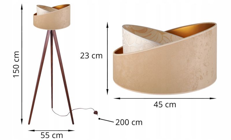 Lampa podłogowa trójnóg Light Home LH Werona Drewno 1x E27 60W beż/palisander 1szt.