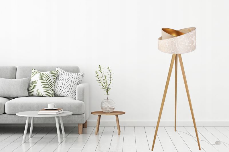 Lampa podłogowa trójnóg Light Home LH Werona Drewno 1x E27 60W kremowy/naturalny 1szt.