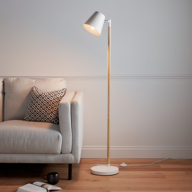 Lampa podłogowa GoodHome Mulanje 1-punktowa E14 biała/drewno