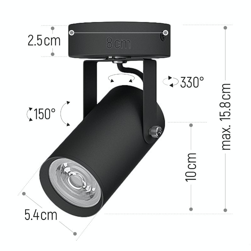 Lampa punktowa, DPM, 1xGU10, czarna, 1szt
