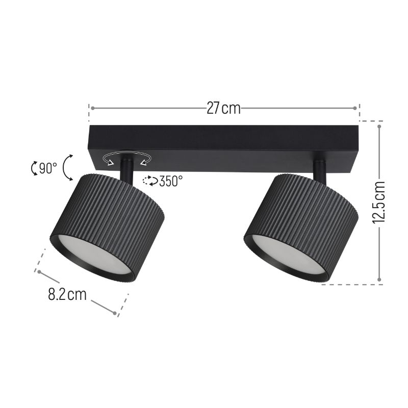 Lampa punktowa, DPM, 2 x GX53, czarna, 1szt