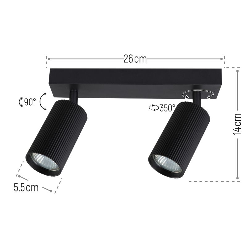 Lampa punktowa, DPM, 2xGU10, czarna, 1szt