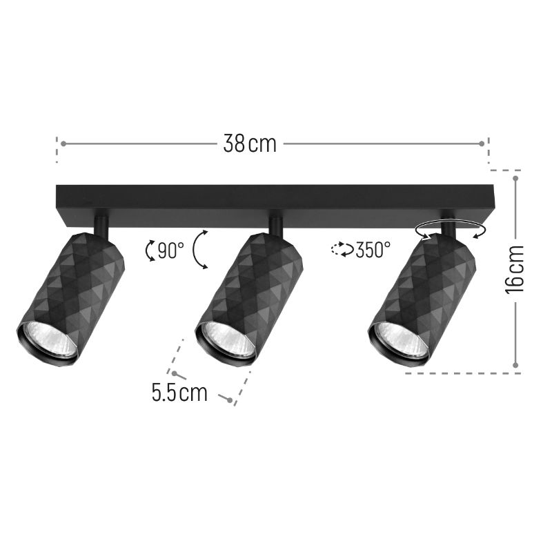 Lampa punktowa, DPM, 3 x GU10, czarna, 1szt