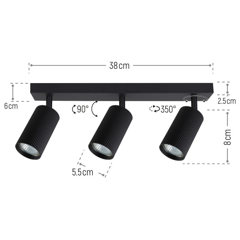 Lampa punktowa, DPM, 3xGU10, czarna, 1 szt.