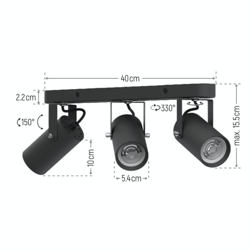 Lampa punktowa, DPM, 3xGU10, czarna, 1szt