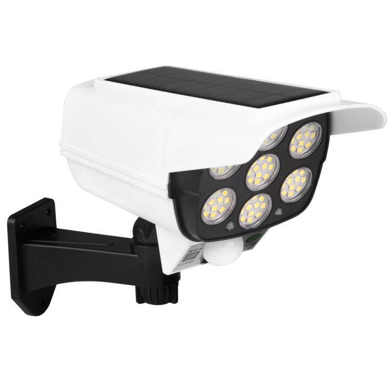 Lampa solarna LED MasterLED atrapa kamery 8W IP65 6500K czujnik ruchu PIR pilot biała 1 szt.
