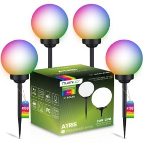 Lampa Solarna Lumiled Ogrodowa LED Wbijana Naziemna Biała Kula 25cm RGB 4 szt.