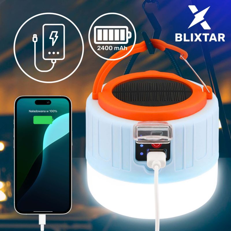 Lampa Solarna Turystyczna Kempingowa 2w1 Blixtar B-S-LANTERN-2in1 Powerbank 1 szt.