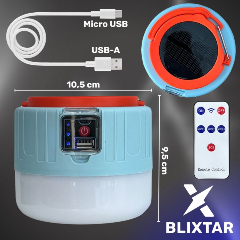 Lampa Solarna Turystyczna Kempingowa 2w1 Blixtar B-S-LANTERN-2in1 Powerbank 1 szt.