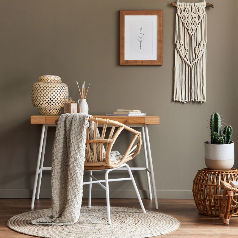 Lampa stołowa boho beżowa bambusowy pleciony klosz 1xE27 60W BOHO BONN MINI Kobi 1 szt.