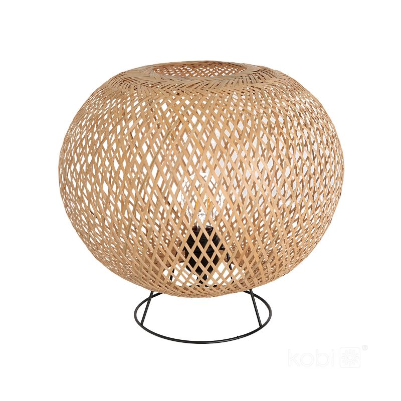 Lampa stołowa boho beżowo-czarna bambusowy klosz okrągła podstawa 1xE27 60W BOHO BITAVIA MINI Kobi 1 szt.