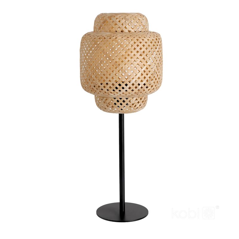 Lampa stołowa boho beżowo-czarna bambusowy pleciony klosz 1xE27 60W BOHO BONN ST MINI Kobi 1 szt.