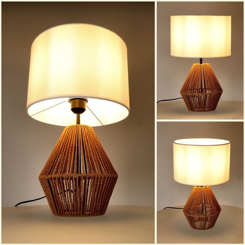 Lampa stołowa boho biało-beżowa jutowa podstawa z abażurem 1xE27 60W BOHO SIBU ST Kobi 1 szt.